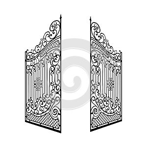 Isolated Decorated Steel Open Gates Illustration.