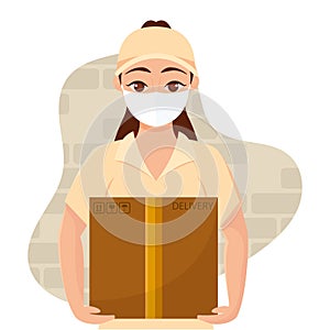 Isolated delivery girl carrying a delivery box Vector
