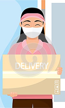 Isolated delivery girl carrying a delivery box Vector