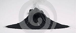 An isolated depiction of an exploded black rock surrounded by billowing smoke and dust against an empty backdrop Brushstyle