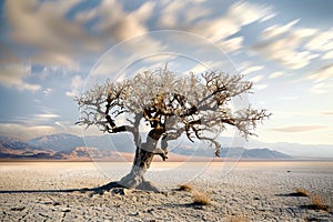 Isolated desert tree, a captivating symbol of endurance in wilderness