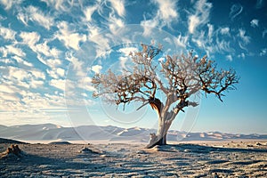 Isolated desert tree, a captivating symbol of endurance in wilderness