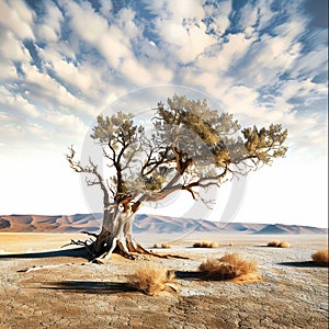 Isolated desert tree, a captivating symbol of endurance in wilderness