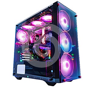 Desktop Computer Middle Size Tower with LED RGB Light on White Background