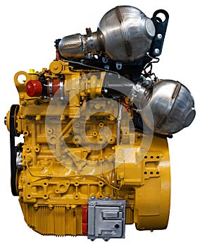 Isolated diesel engine with catalyst and DPF filter. Industrial machine motor