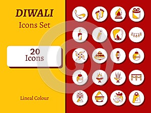 Isolated Diwali Icons Set In Red And Yellow