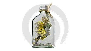 Isolated of dry flowers in Flat grass bottle on white background