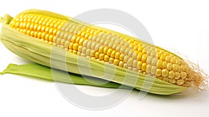 An isolated ear of corn on a white background, Crop, Corn On The Cob, Cut Out. generative ai