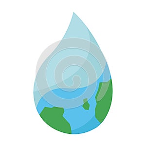 Isolated earth globe on a drop of water icon Vector