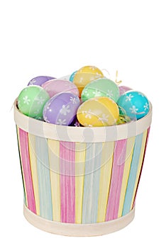 Isolated easter basket with colorful eggs