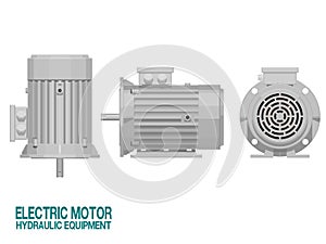 Isolated electric motor on white background.This hydraulic equipment is used for driving the hydraulic pump