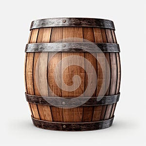 Isolated Elegance: Vintage Wooden Barrel on a Pristine White Background