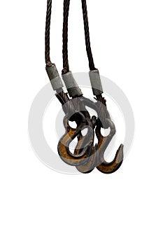 Isolated elements of crane: hook, loop chain connecting parts.