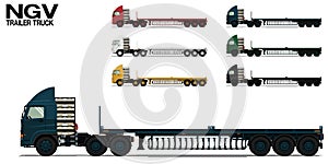 Isolated empty NGV semi trailer truck 40 ft on transparent background