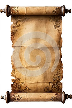 An isolated empty unwritten sheet of old parchment, ready for your text !