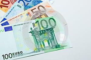 Isolated EUR banknotes in 10, 20, 50, and 100