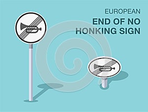 Isolated european end of no honking sign. Front and top view. photo
