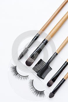 Isolated eyelash and eye makeup brushes kit