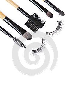 Isolated eyelash and eye makeup brushes kit
