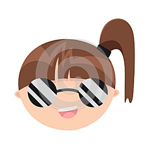 Isolated face cool little cute girl in sunglasses. Smiling joyful teenager on summer vacation