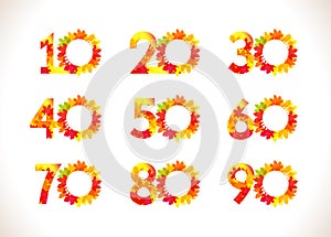 Isolated fall festive bright numbers.