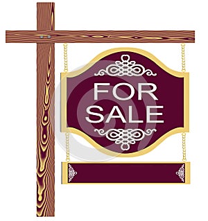 Isolated Fancy Real Estate For Sale Sign with Wood