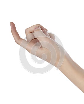 Isolated female hand touching or pointing to something