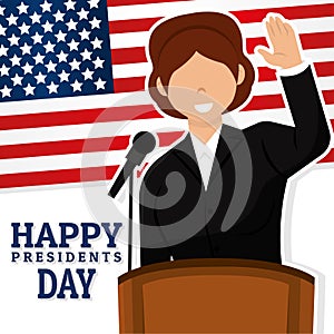 Isolated female president character on dais President day Vector
