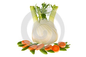 Isolated fennel with sugar snaps and carrots photo