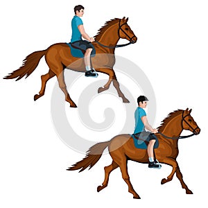 Isolated figure of a horseman on a trotting horse