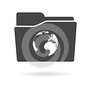 Isolated file folder icon with a world map