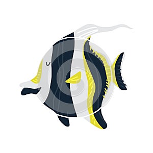 Isolated fish illustration. Set of freshwater aquarium cartoon fishes.
