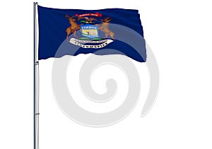 Isolated flag of the US state of Michigan is flying in the wind, 3d rendering