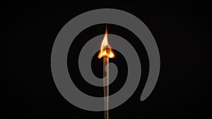 Isolated flame burning on a match on a black background