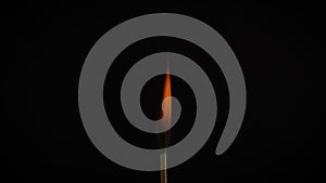 Isolated flame burning on a match on a black background