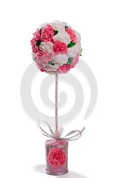 Isolated floral topiary from the paper with pink-white carnation