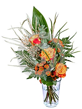 Isolated flower arrangement in a glass vase