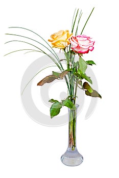 Isolated flower arrangement with a rose in a glass vase