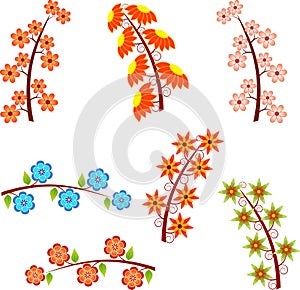 Isolated Flower Tree Branches Illustrations, Flower Illustrations