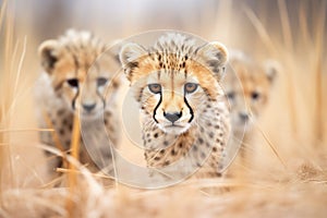 isolated focus on cheetahs face during pursuit