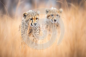 isolated focus on cheetahs face during pursuit