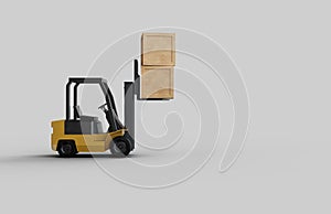 Isolated Forklift With Wood Boxes on White Background. 3D Rendered