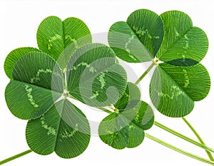 Isolated Four Leaf Clover and Three Leaf Clover on White Background