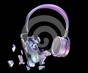 Isolated fractured broken headphone in 3d
