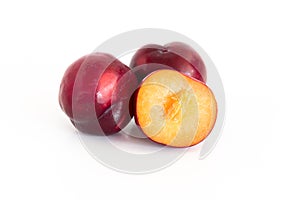 Isolated of Fresh red cherry plum on white background