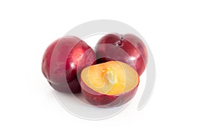 Isolated of Fresh red cherry plum on white background