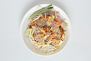 Isolated Fried noodle Thai style with prawns and seafood