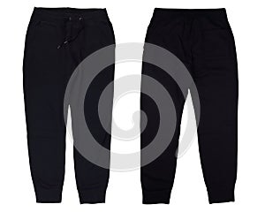 Isolated front and back view black sweatpants