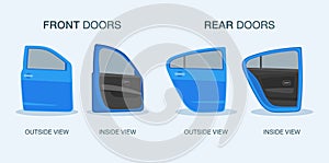 Isolated front and rear car doors icon set.