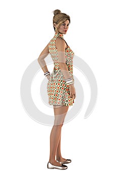 Isolated Full Figure Render of a Beautiful Woman in sixties style fashion